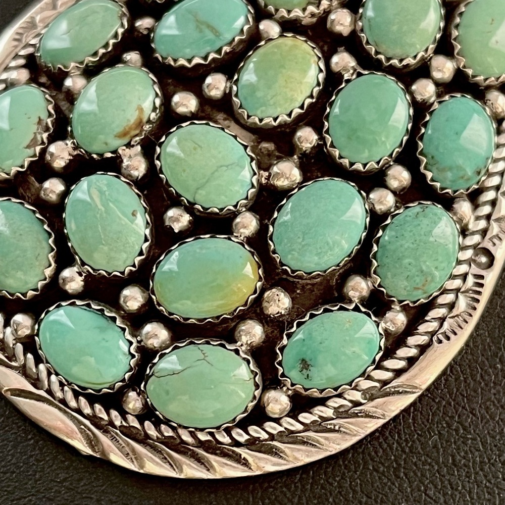 🔴SOLD🔴 Navajo Bobby Johnson large sterling silver turquoise cluster pendant - Picture 6 of 11